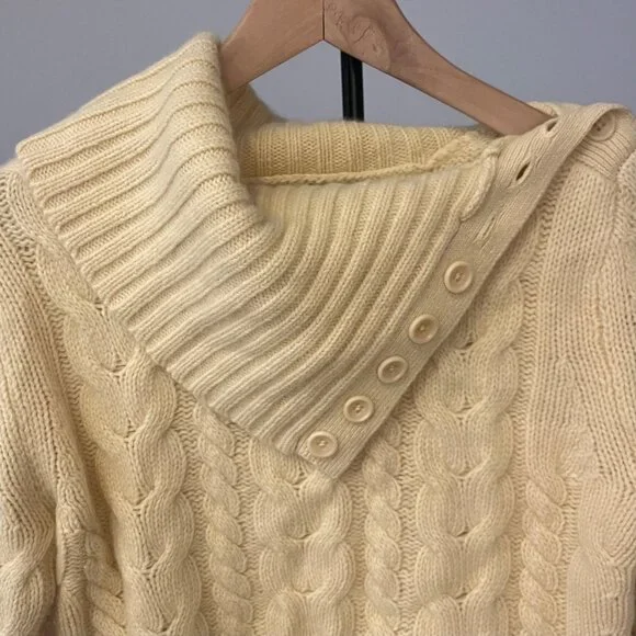 Banana Republic Women Cable Knit Shawl Collar Sweater Size M Butter Yellow Cozy - Picture 5 of 12